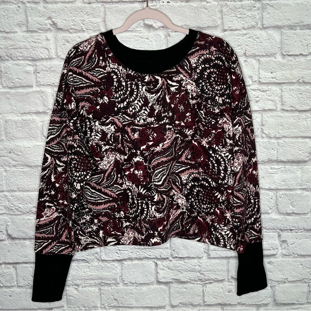 Joie Caliegh Cranberry Paisley Floral Semi Cropped Sweatshirt - Picture 8 of 15